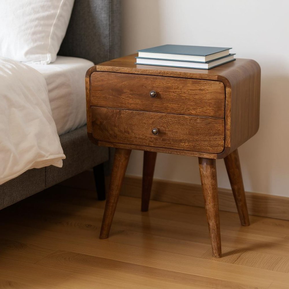 22" Chestnut Solid Wood Two Drawer Nightstand — view 12