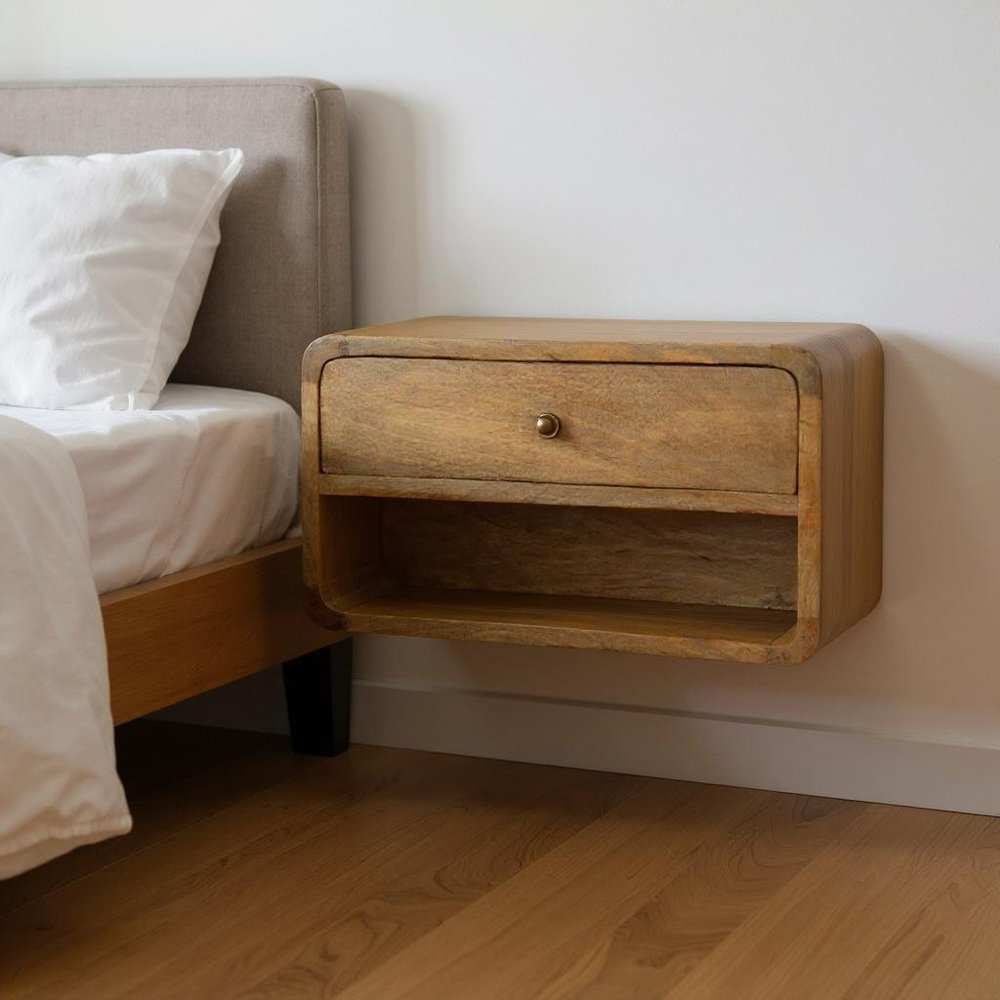 18" Natural Solid Wood One Drawer Floating Nightstand HomeRoots