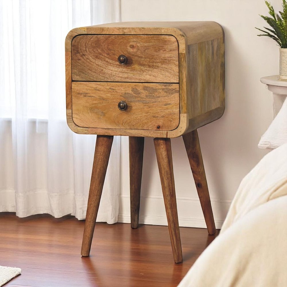 22" Oak Solid Wood Square Two Drawer Nightstand HomeRoots