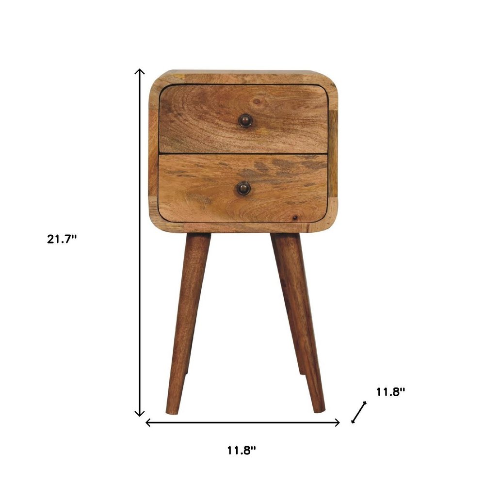 22" Oak Solid Wood Square Two Drawer Nightstand HomeRoots