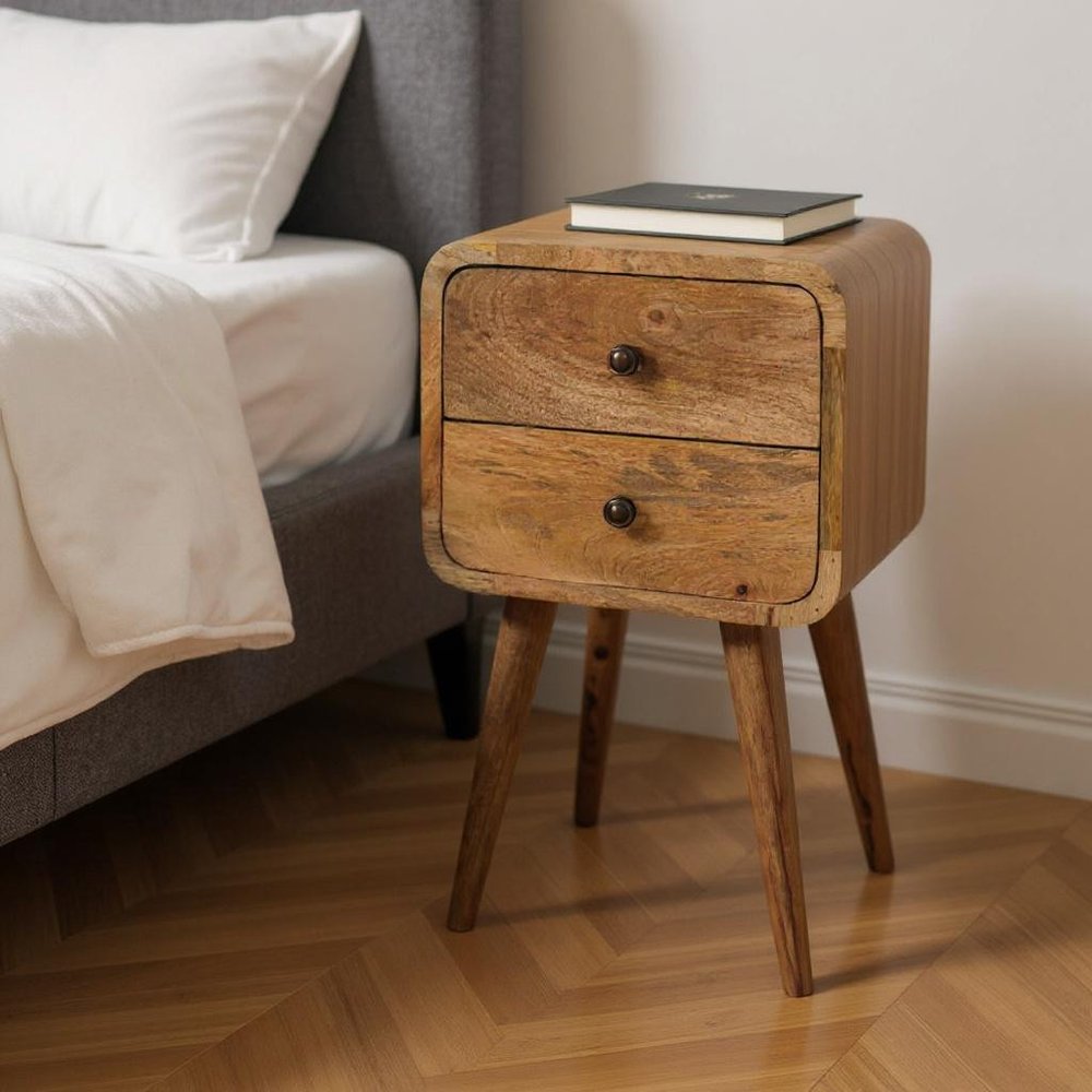 22" Oak Solid Wood Square Two Drawer Nightstand HomeRoots