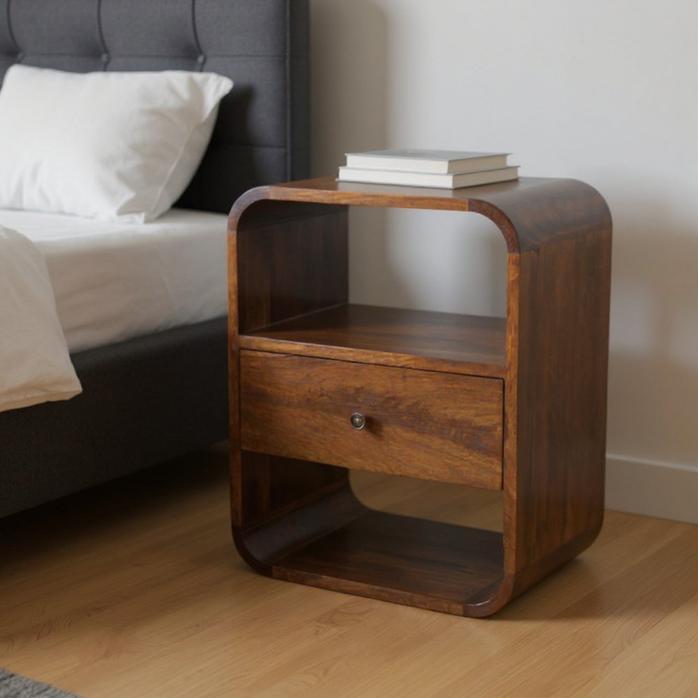 22" Brown Solid Wood One Drawer Nightstand — view 11