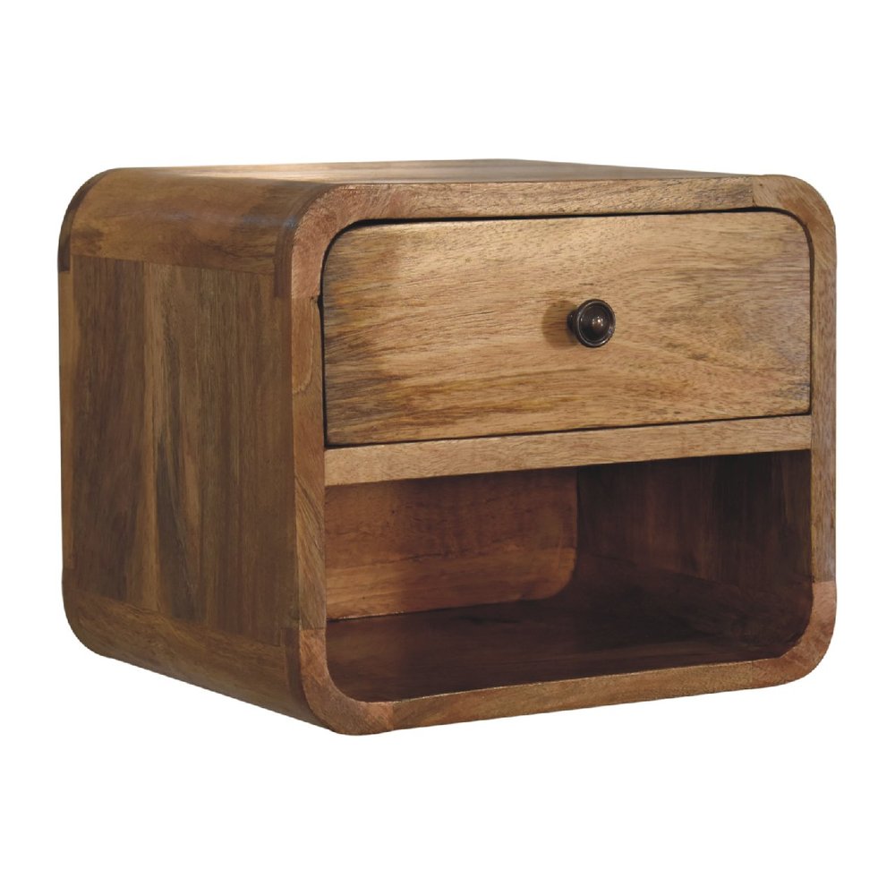 12" Oak Solid Wood One Drawer Floating Nightstand — view 2