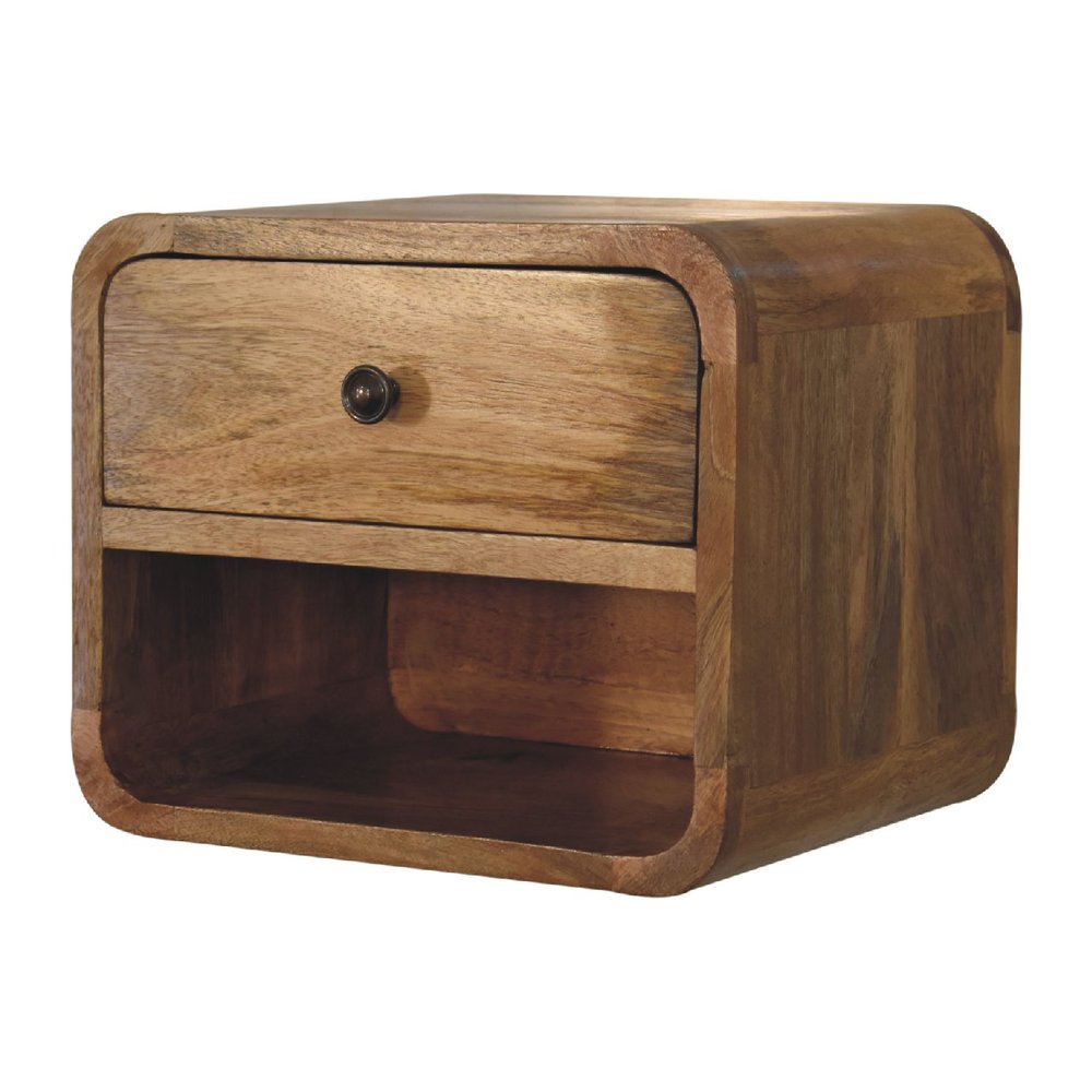 12" Oak Solid Wood One Drawer Floating Nightstand — view 3