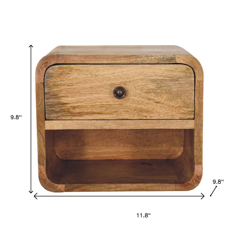 12" Oak Solid Wood One Drawer Floating Nightstand — view 8