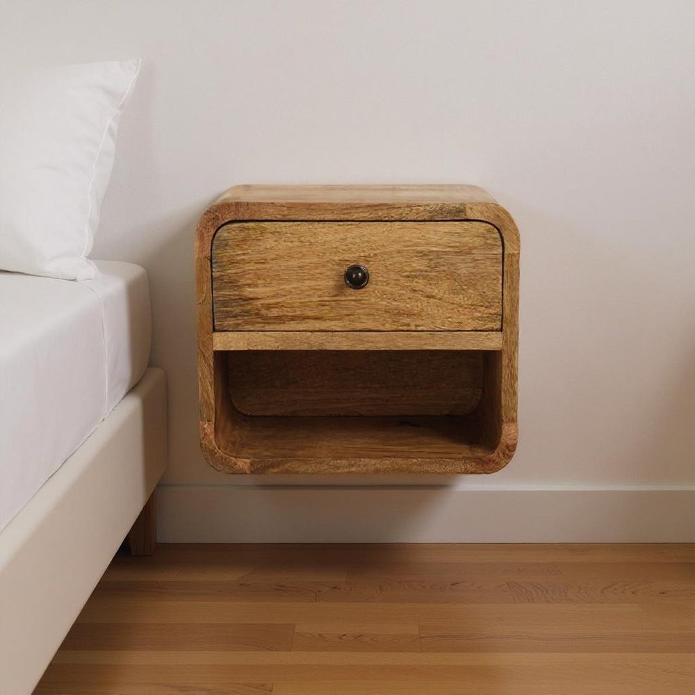 12" Oak Solid Wood One Drawer Floating Nightstand — view 9