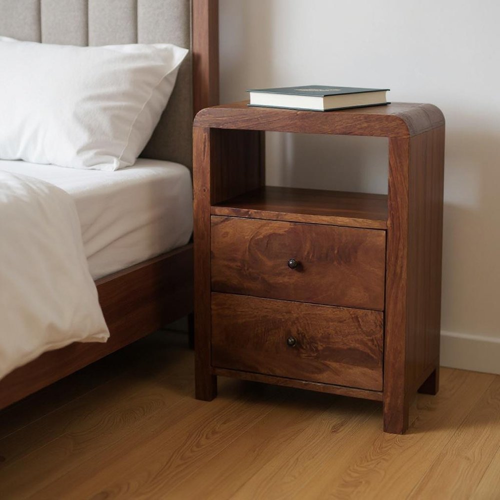 24" Chestnut Solid Wood Two Drawer Nightstand HomeRoots