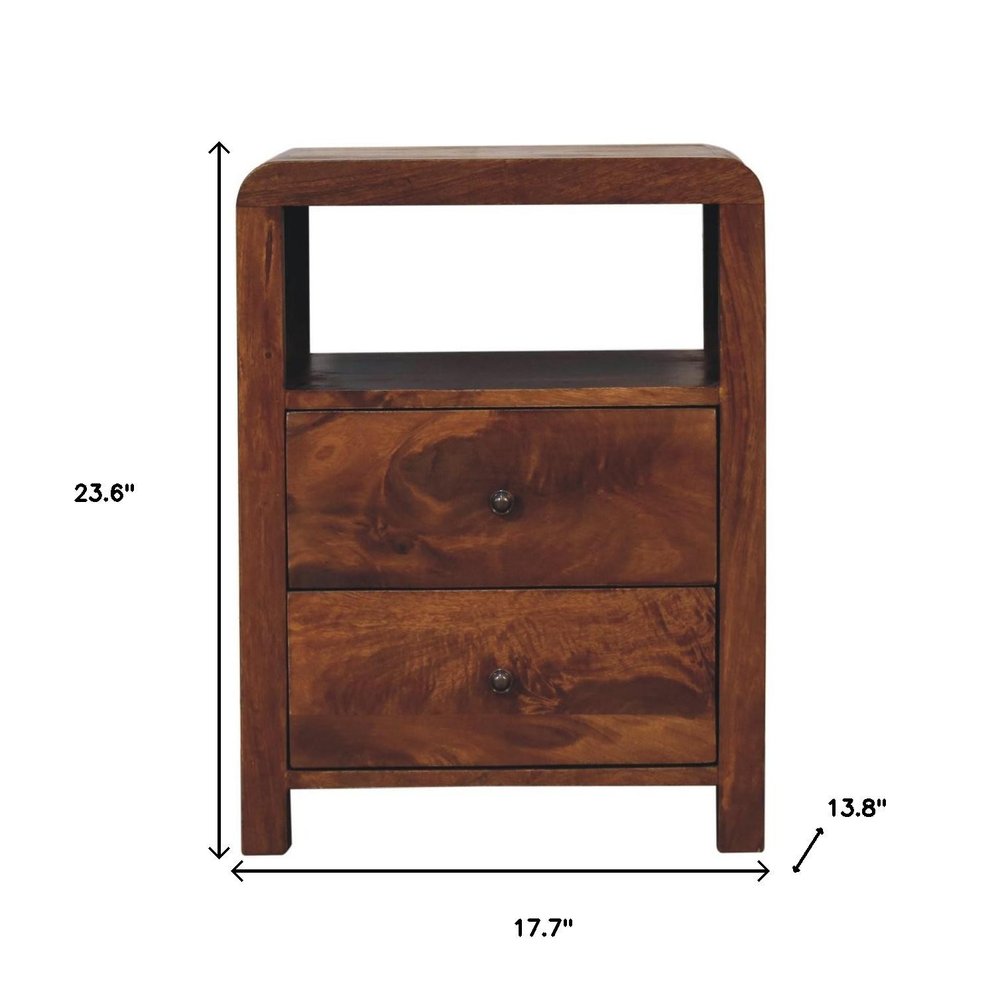 24" Chestnut Solid Wood Two Drawer Nightstand — view 9