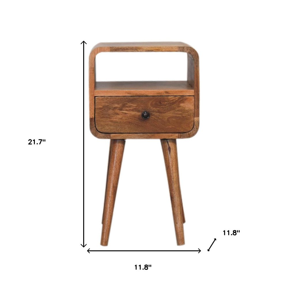 22" Oak Solid Wood Square One Drawer Nightstand HomeRoots