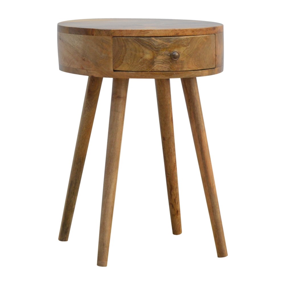 22" Natural Solid Wood Round One Drawer Nightstand HomeRoots