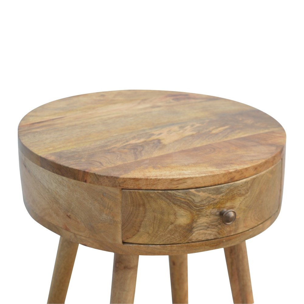 22" Natural Solid Wood Round One Drawer Nightstand HomeRoots