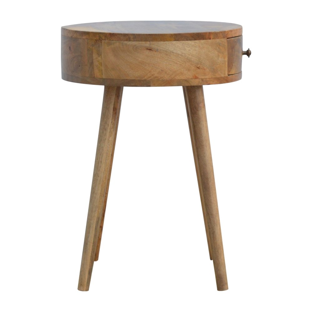 22" Natural Solid Wood Round One Drawer Nightstand — view 7