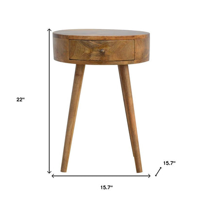 22" Natural Solid Wood Round One Drawer Nightstand HomeRoots
