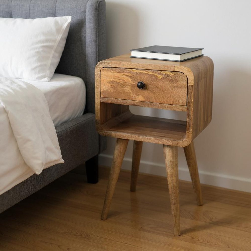 22" Oak Solid Wood Square One Drawer Nightstand HomeRoots