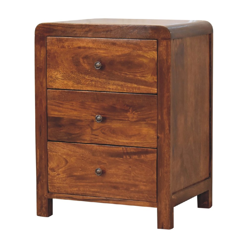 24" Chestnut Solid Wood Three Drawer Nightstand HomeRoots