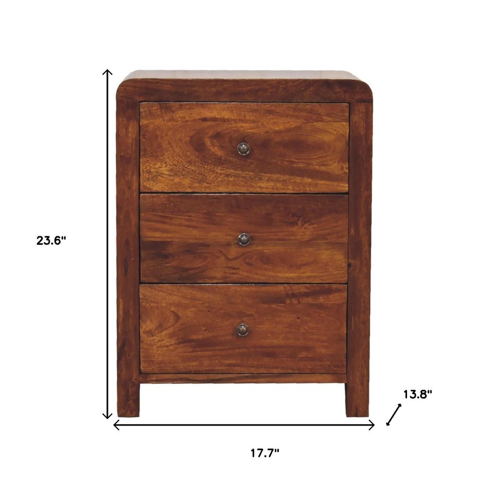 24" Chestnut Solid Wood Three Drawer Nightstand HomeRoots