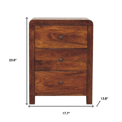 24" Chestnut Solid Wood Three Drawer Nightstand HomeRoots