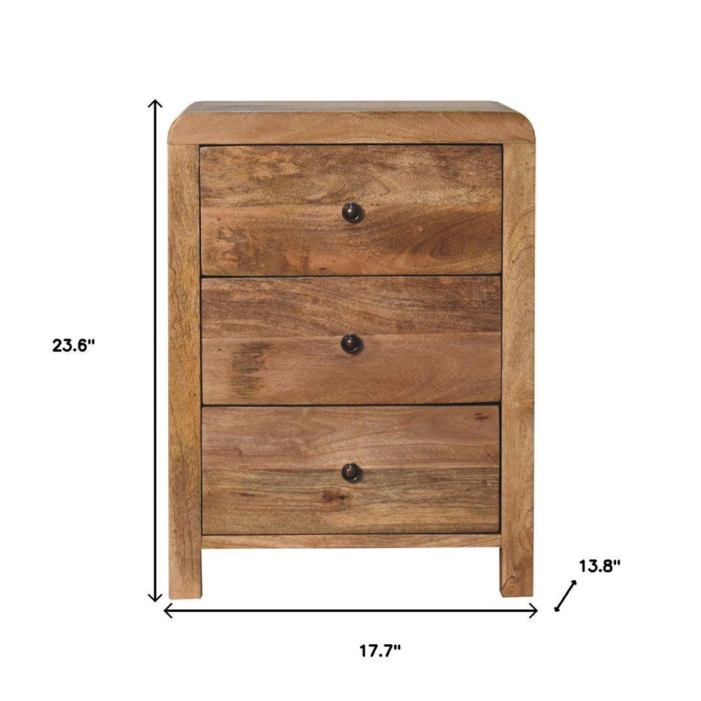24" Oak Solid Wood Three Drawer Nightstand HomeRoots