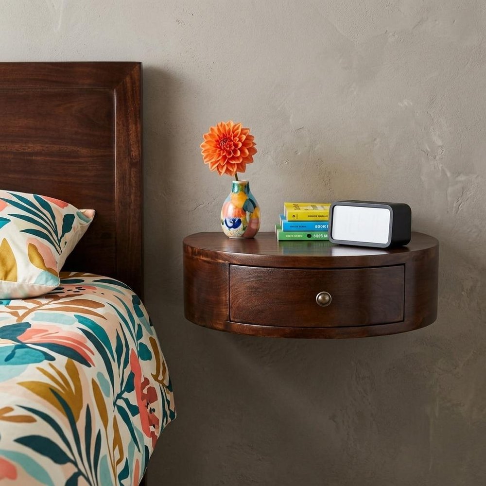 22" Brown Solid Wood One Drawer Floating Nightstand HomeRoots
