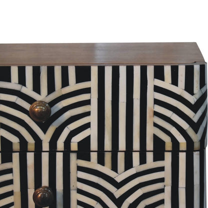23" Black White And Brown Solid Wood Geometric Bone Inlay Two Drawer Nightstand HomeRoots