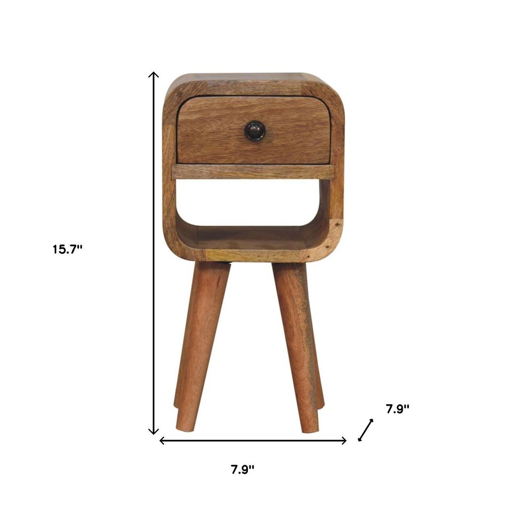 16" Oak Solid Wood Square One Drawer Nightstand