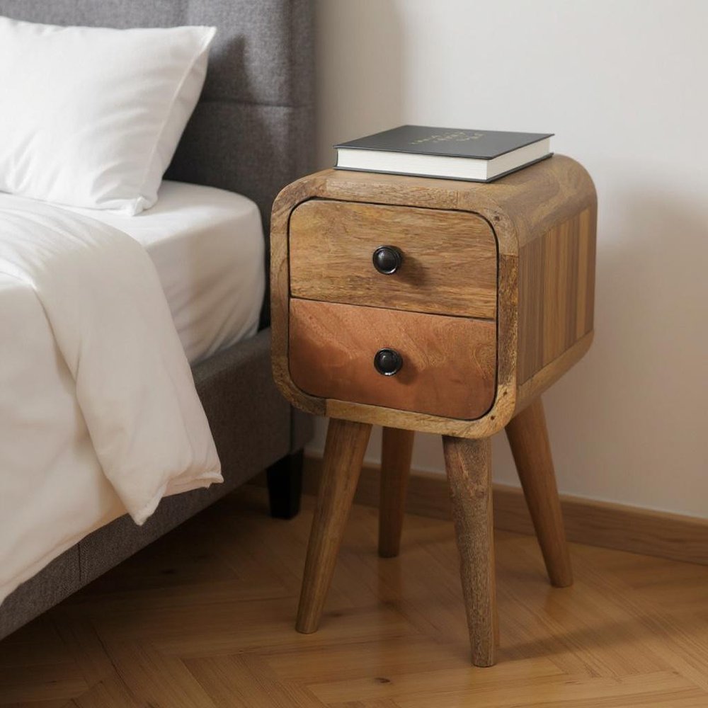 16" Oak Solid Wood Square Two Drawer Nightstand — view 10