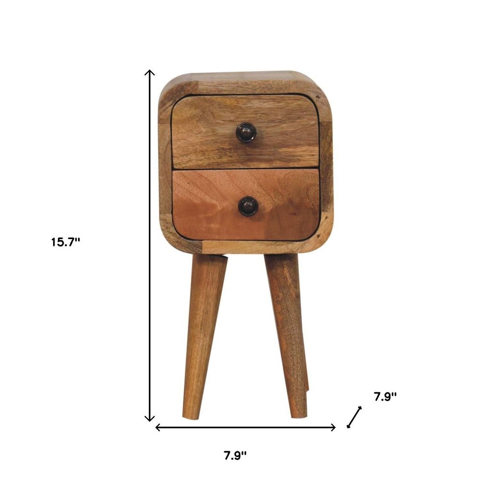 16" Oak Solid Wood Square Two Drawer Nightstand — view 9