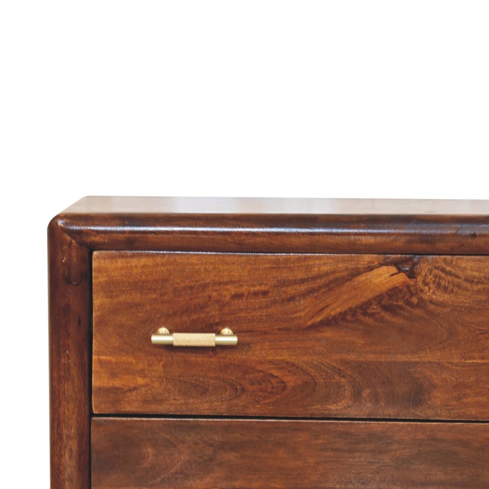 32" Brown Solid Wood Two Drawer Nightstand With Leather Shelf — view 5