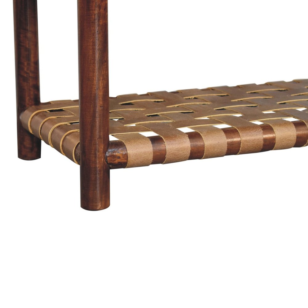 32" Brown Solid Wood Two Drawer Nightstand With Leather Shelf HomeRoots