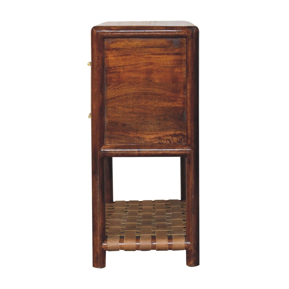 32" Brown Solid Wood Two Drawer Nightstand With Leather Shelf HomeRoots