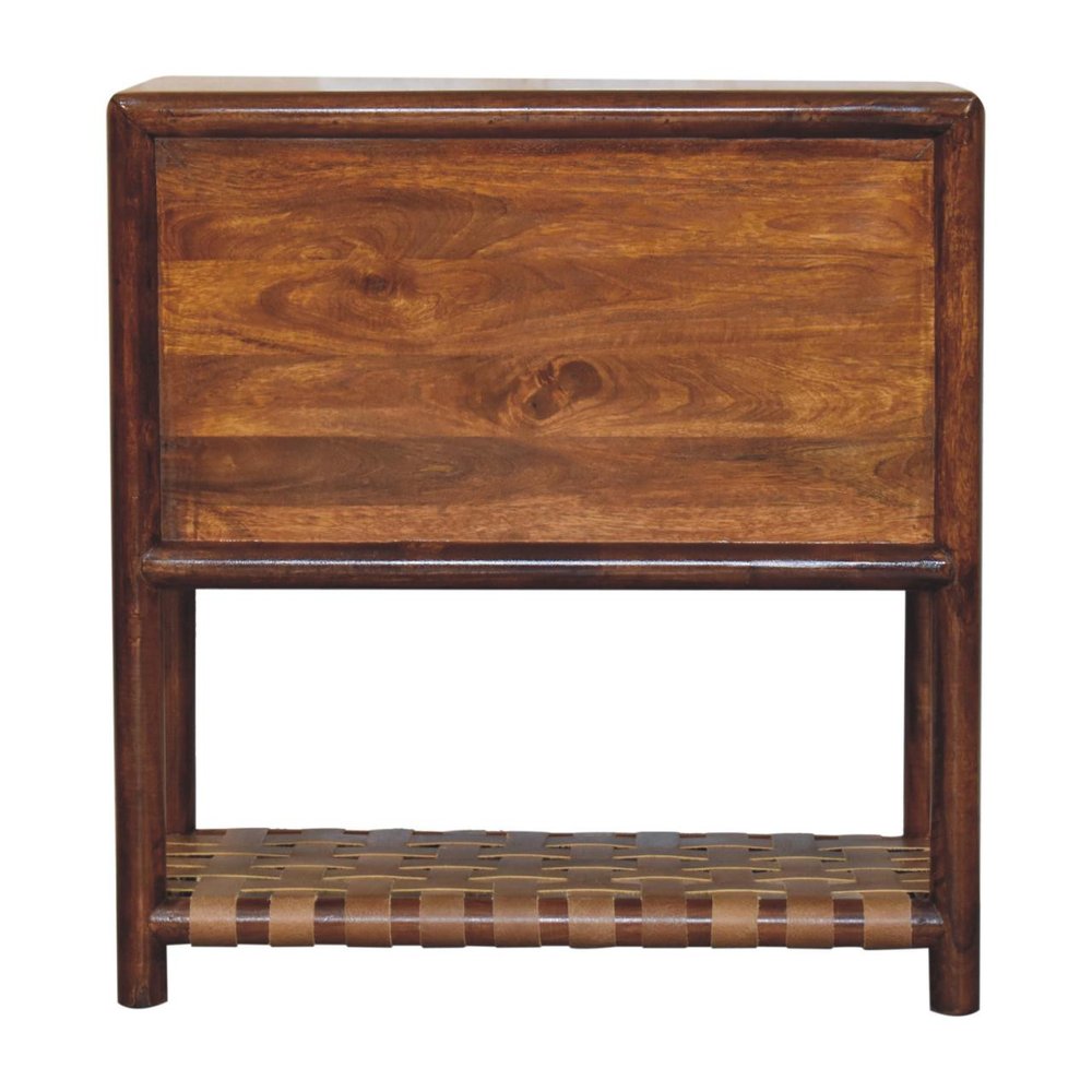 32" Brown Solid Wood Two Drawer Nightstand With Leather Shelf HomeRoots