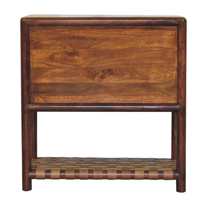 32" Brown Solid Wood Two Drawer Nightstand With Leather Shelf HomeRoots
