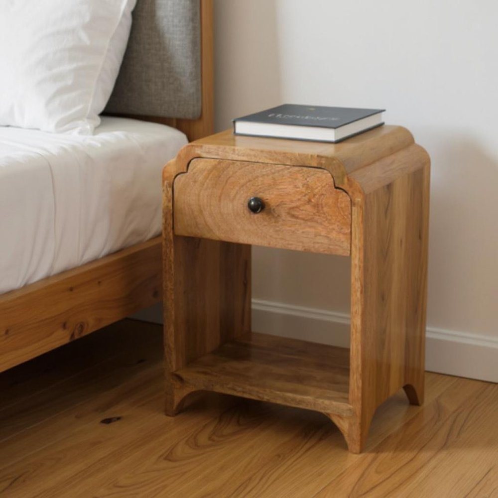 16" Oak Solid Wood One Drawer Scallop Edge Nightstand HomeRoots