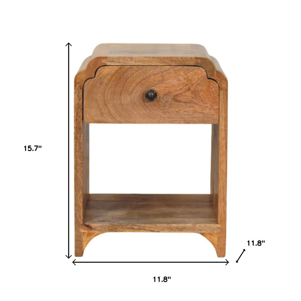 16" Oak Solid Wood One Drawer Scallop Edge Nightstand HomeRoots