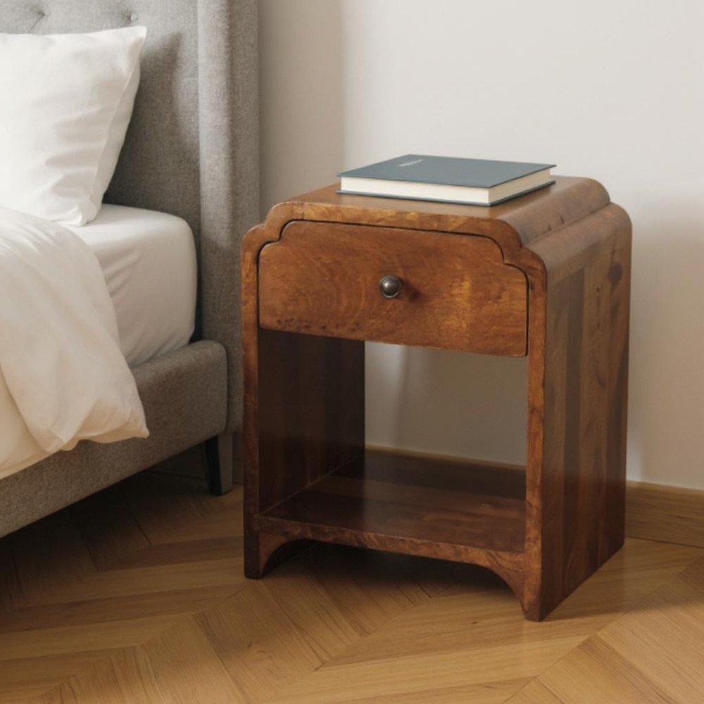 16" Chestnut Solid Wood One Drawer Scallop Edge Nightstand HomeRoots