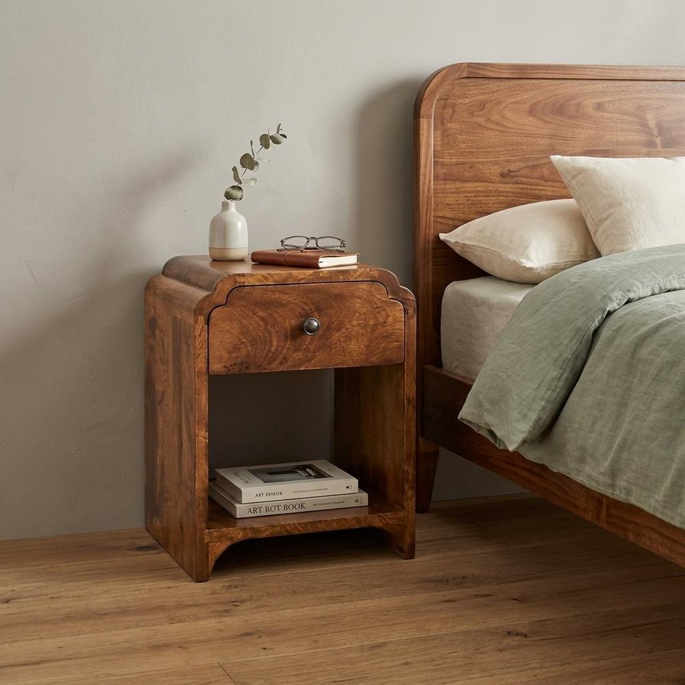 16" Chestnut Solid Wood One Drawer Scallop Edge Nightstand HomeRoots