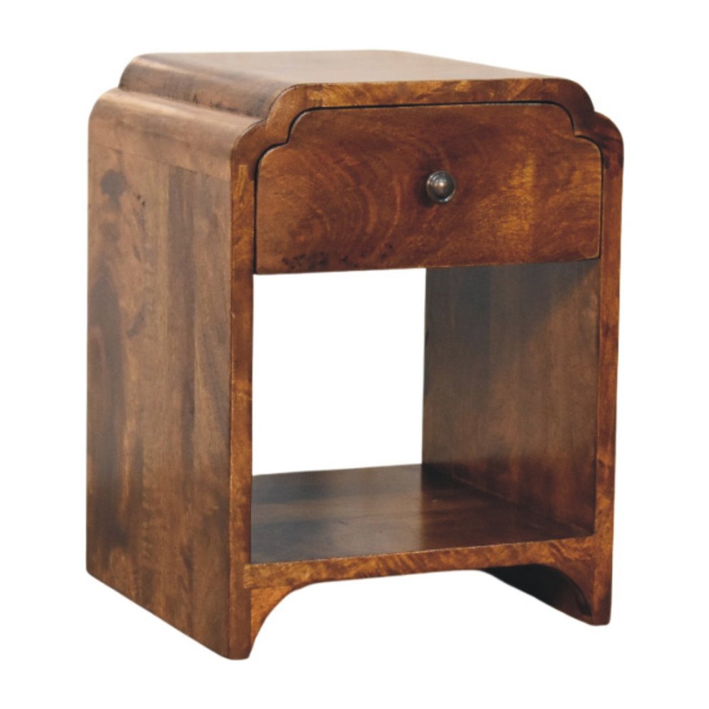 16" Chestnut Solid Wood One Drawer Scallop Edge Nightstand — view 3