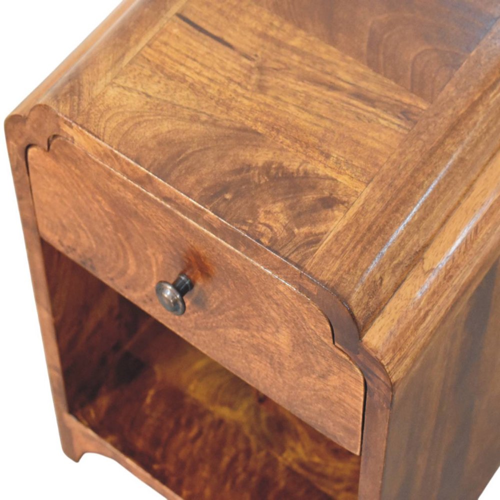 16" Chestnut Solid Wood One Drawer Scallop Edge Nightstand — view 5