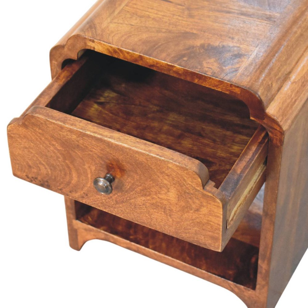 16" Chestnut Solid Wood One Drawer Scallop Edge Nightstand — view 6