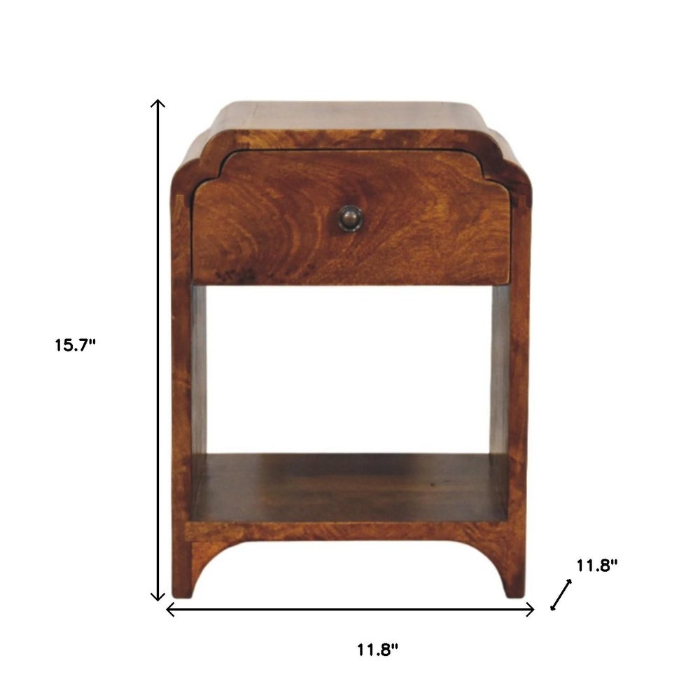 16" Chestnut Solid Wood One Drawer Scallop Edge Nightstand — view 9