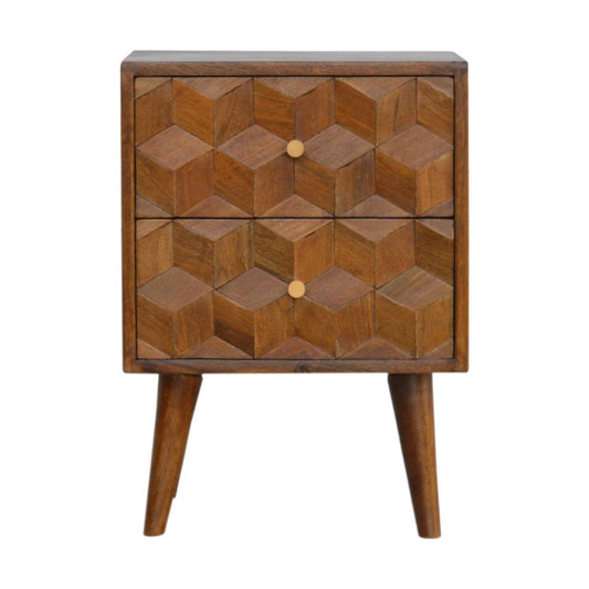 22" Chestnut Solid Wood Carved Geometric Two Drawer Nightstand HomeRoots
