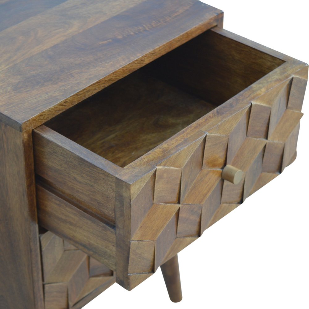 22" Chestnut Solid Wood Carved Geometric Two Drawer Nightstand HomeRoots