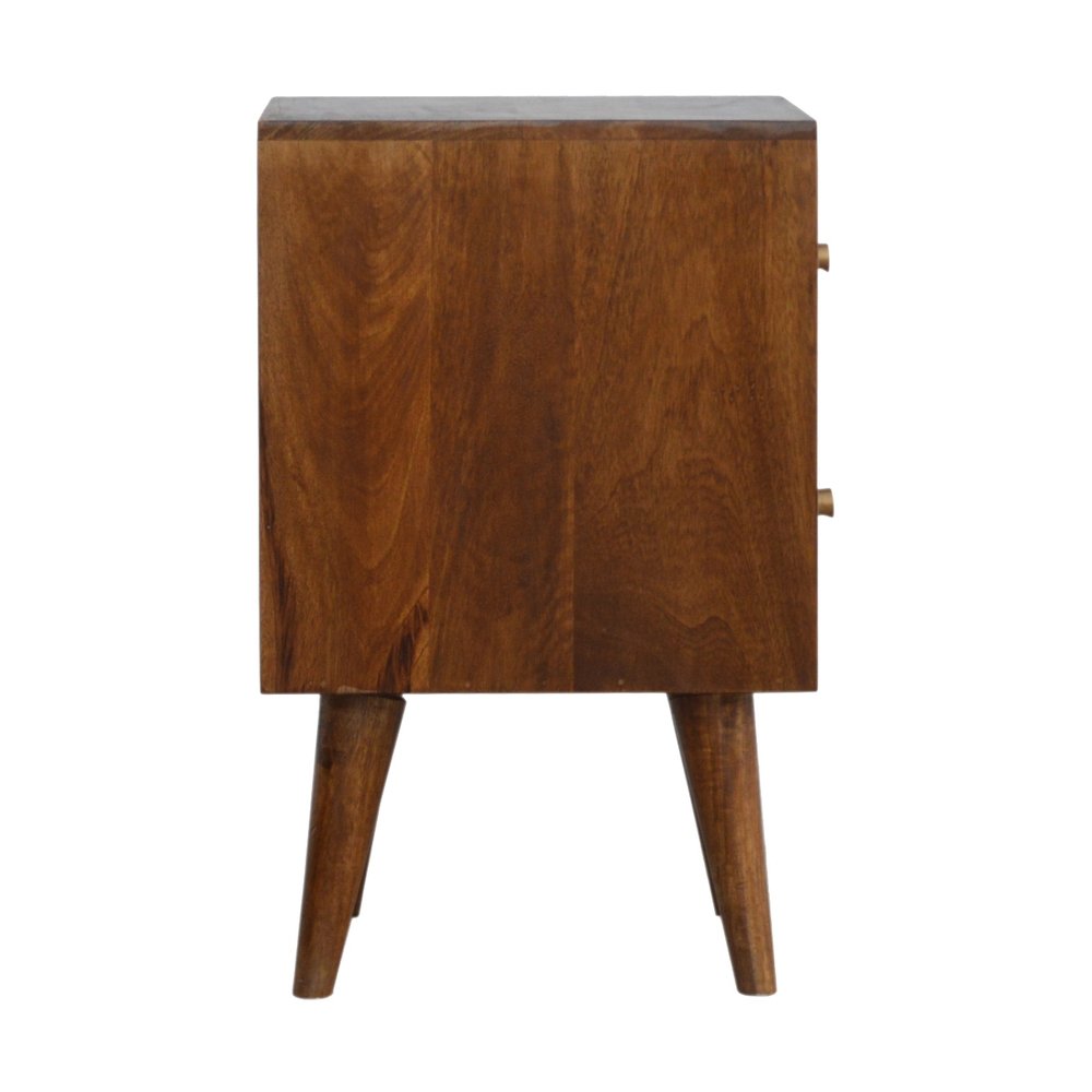 22" Chestnut Solid Wood Carved Geometric Two Drawer Nightstand HomeRoots