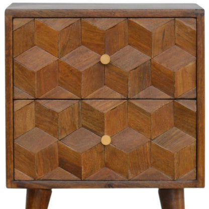 22" Chestnut Solid Wood Carved Geometric Two Drawer Nightstand HomeRoots