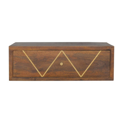 18" Brown Solid Wood Geometric Brass Inlay One Drawer Floating Nightstand HomeRoots