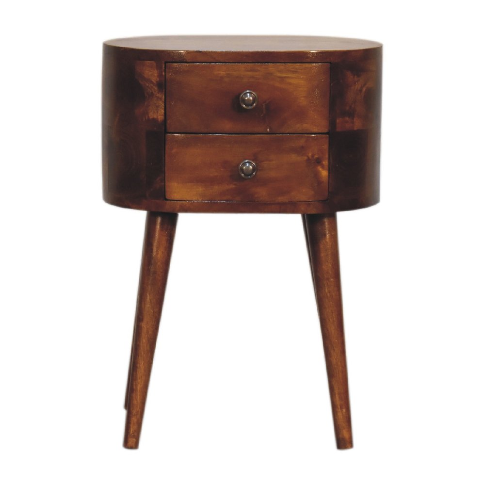 20" Brown Solid Wood Oval Distressed Two Drawer Nightstand — view 1