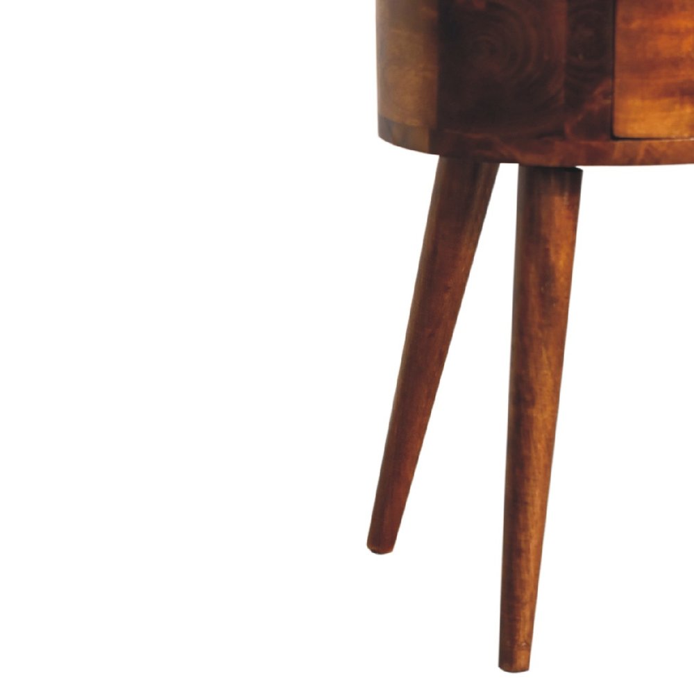 20" Brown Solid Wood Oval Distressed Two Drawer Nightstand — view 6