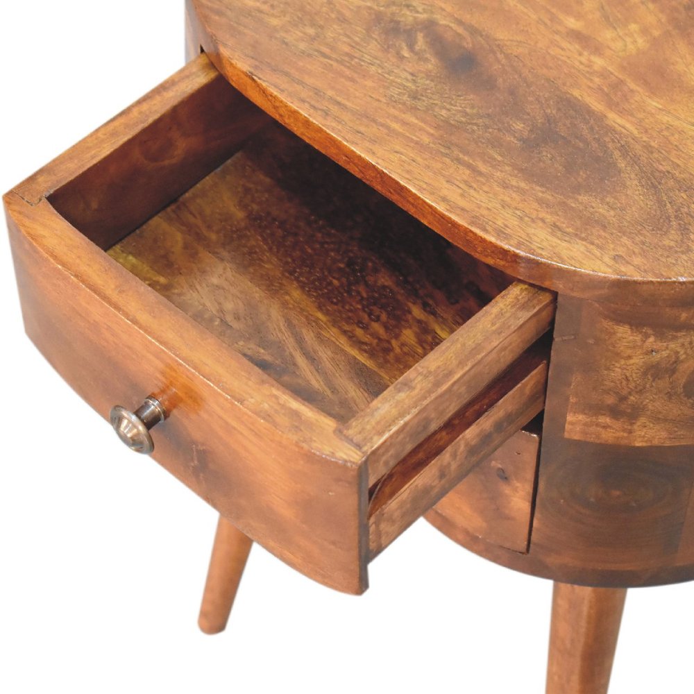 20" Brown Solid Wood Oval Distressed Two Drawer Nightstand — view 7