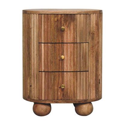 23" Natural Solid Wood Ribbed Texture Round Three Drawer Nightstand HomeRoots