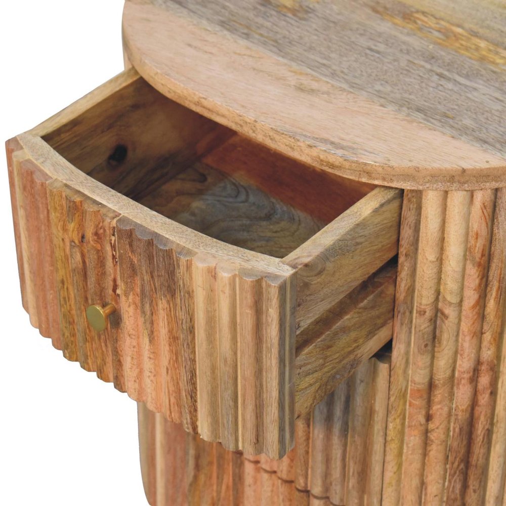 23" Natural Solid Wood Ribbed Texture Round Three Drawer Nightstand HomeRoots